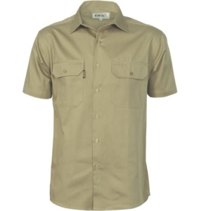COTTON DRILL WORK SHIRT - SHORT SLEEVE - Khaki, S