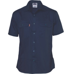 COTTON DRILL WORK SHIRT - SHORT SLEEVE - Navy, S