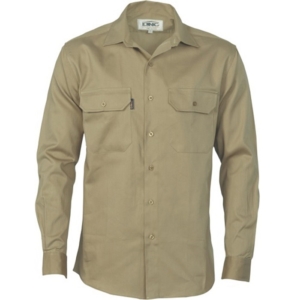 COTTON DRILL WORK SHIRT - LONG SLEEVE - Khaki, S