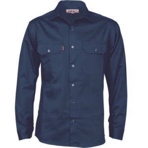 COTTON DRILL WORK SHIRT - LONG SLEEVE - Navy, S