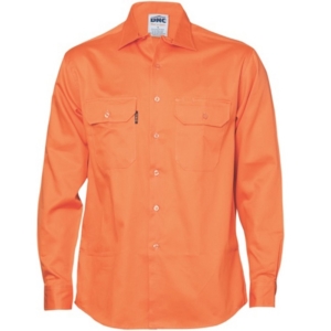 COTTON DRILL WORK SHIRT - LONG SLEEVE - Orange, S