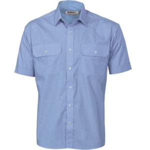 POLYESTER COTTON WORK SHIRT - SHORT SLEEVE - Chambray, XS