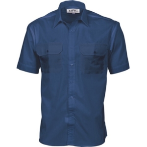 POLYESTER COTTON WORK SHIRT - SHORT SLEEVE - Navy, XS