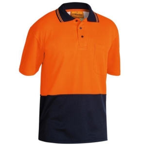 BISLEY SHORT SLEEVE TWO TONE POLO SHIRT - Orange/Navy, S