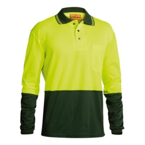BISLEY LONG SLEEVE TWO TONE POLO SHIRT - Yellow/Green, S