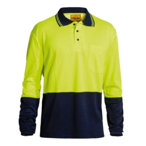 BISLEY LONG SLEEVE TWO TONE POLO SHIRT - Yellow/Navy, S