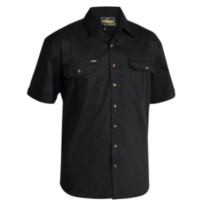 BISLEY COTTON DRILL SHORT SLEEVE SHIRT - Black, S