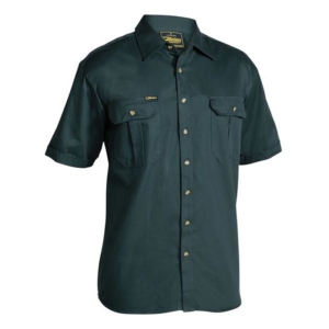 BISLEY COTTON DRILL SHORT SLEEVE SHIRT - Green, S