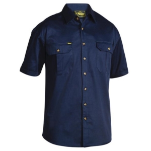 BISLEY COTTON DRILL SHORT SLEEVE SHIRT - Navy, S