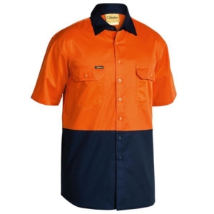 BISLEY SHORT SLEEVE SHIRT - Orange/Navy, S