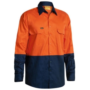 BISLEY LONG SLEEVE TWO TONE SHIRT - Orange/Navy, S