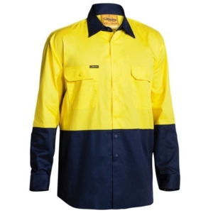 BISLEY LONG SLEEVE TWO TONE SHIRT - Yellow/Navy, S