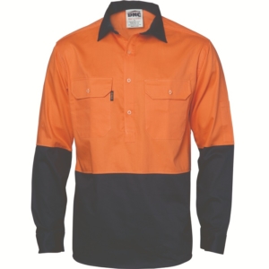 DNC HI VIS TWO TONE CLOSED FRONT COTTON SHIRT - Orange/Navy, S